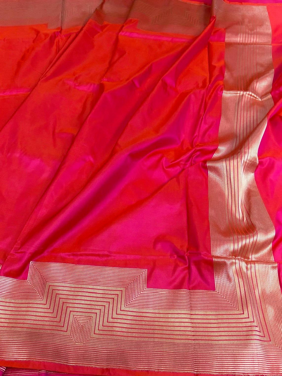 Orangish Pink Handwoven Pure Banarasi Satin Silk Saree