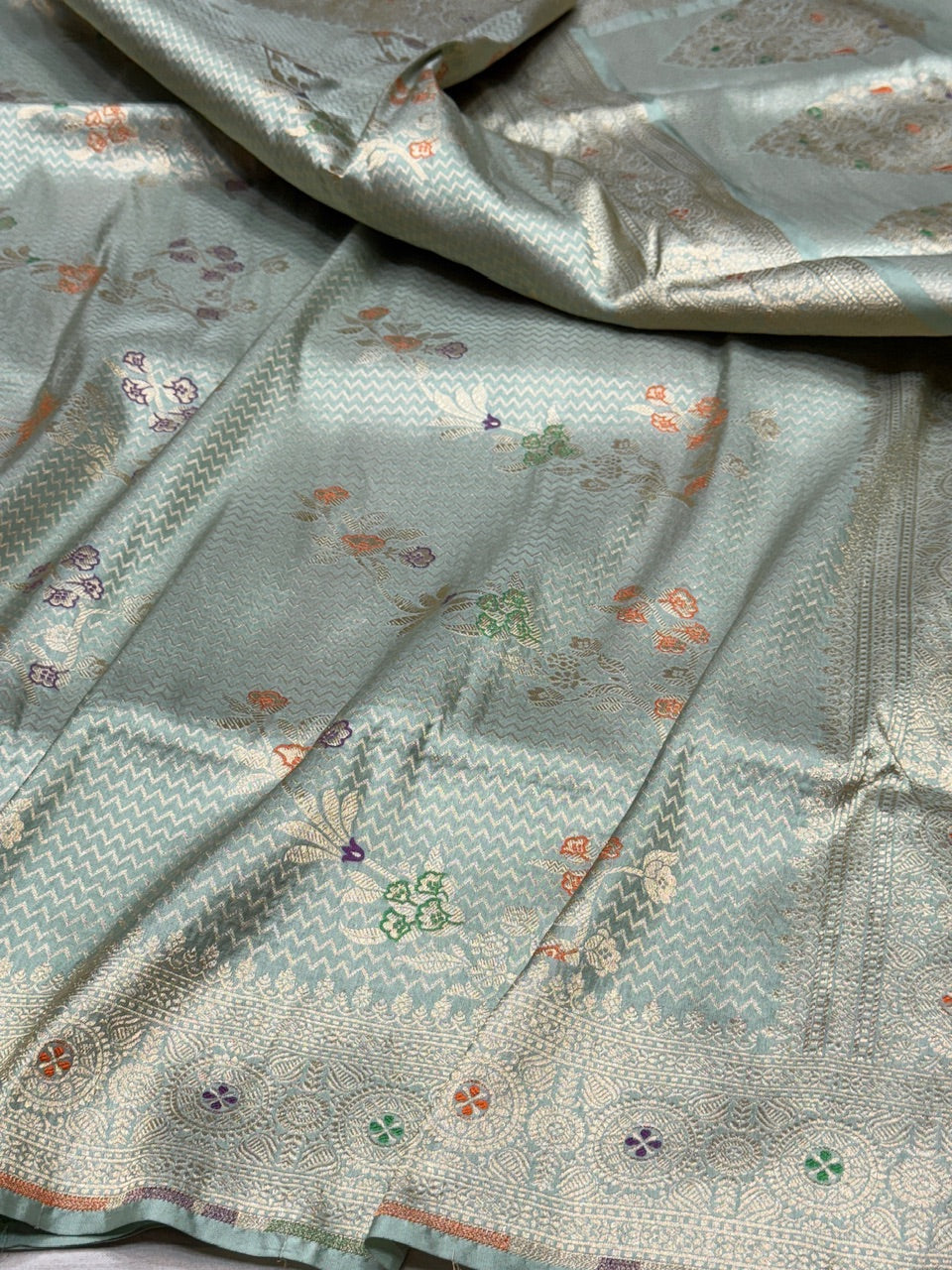 Powder Blue Banarasi Minakari Pure Silk Brocade Saree