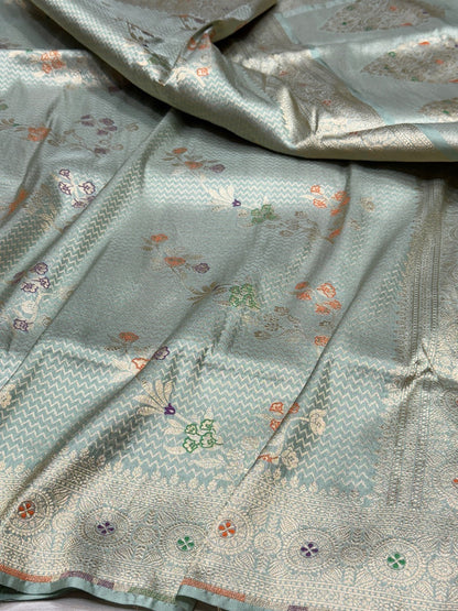 Powder Blue Banarasi Minakari Pure Silk Brocade Saree