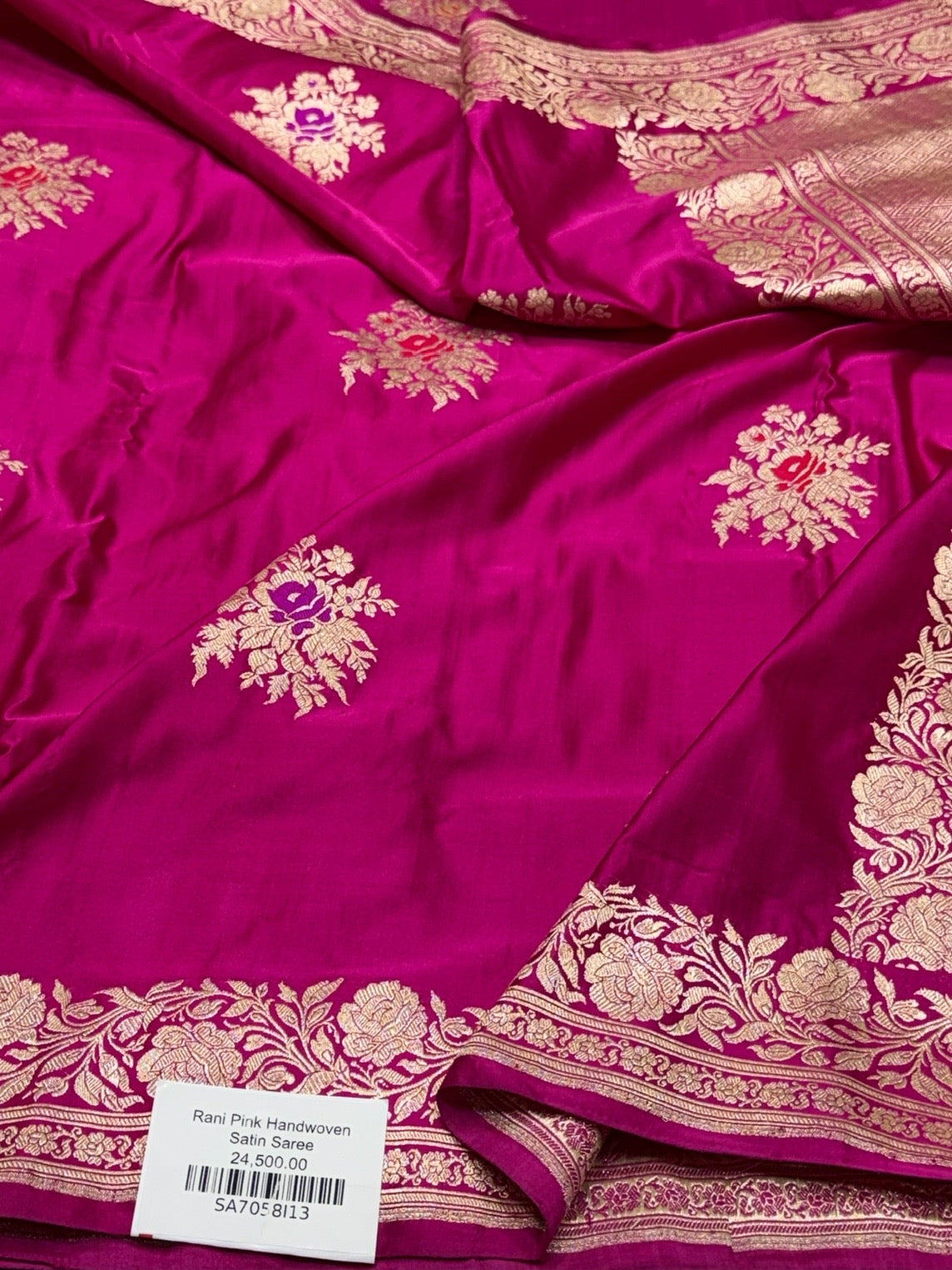 Rani Pink Handwoven Vintage Pure Banarasi Satin Silk Saree