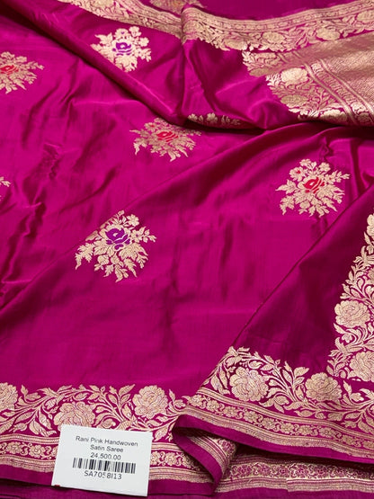 Rani Pink Handwoven Vintage Pure Banarasi Satin Silk Saree