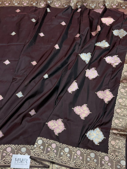 Coffee Brown Handwoven Pure Banarasi Silk Saree – Kadwa Weave, Pure Katan-Mulberry Silk