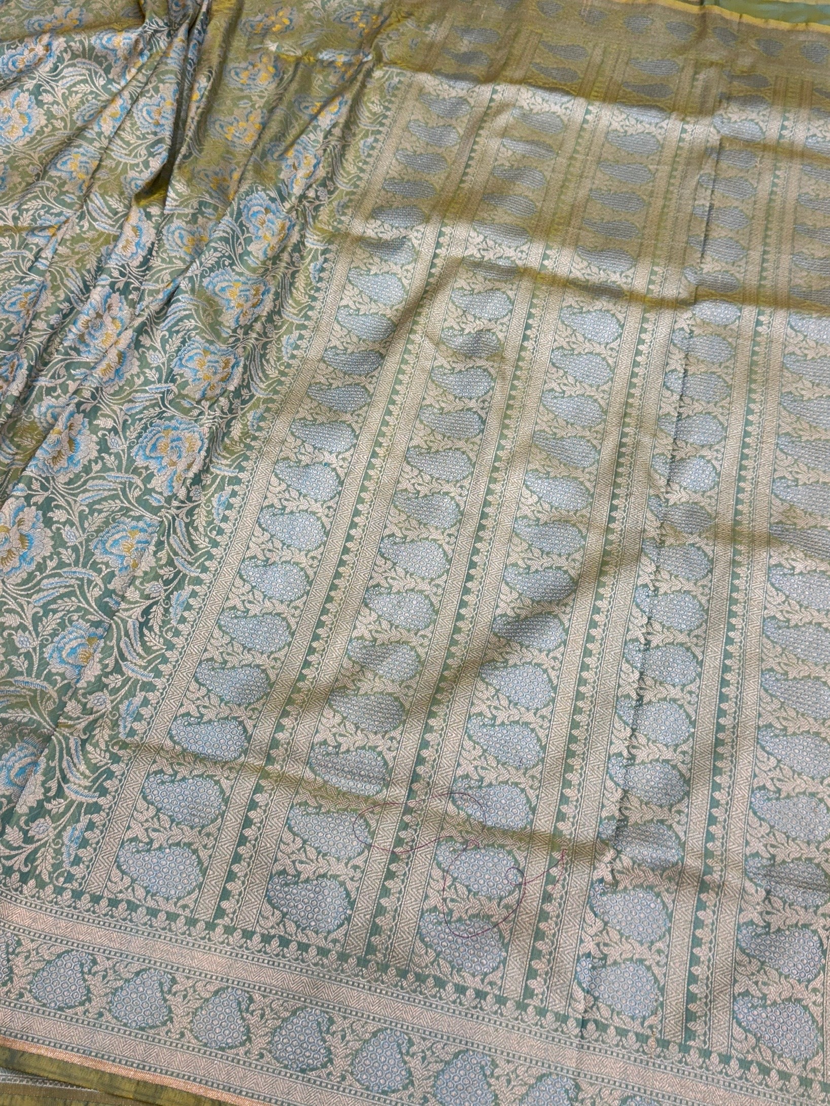 Sea Green Banarasi Minakari Pure Katan Silk Brocade Saree – Rich Traditional Brocade Weave