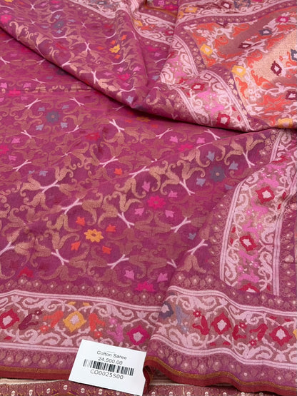 Rani Pink Pure Muslin Cotton Jamdani Saree