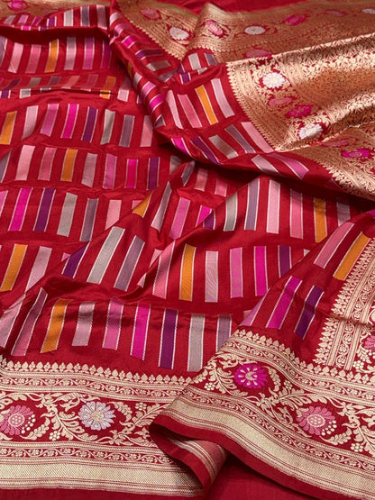 Red Handwoven Pure Banarasi Rangkaat Silk Saree