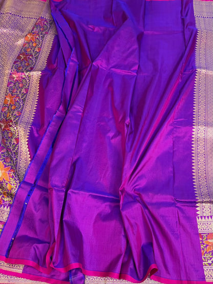 Purple Handwoven Pure Banarasi Satin Silk Saree