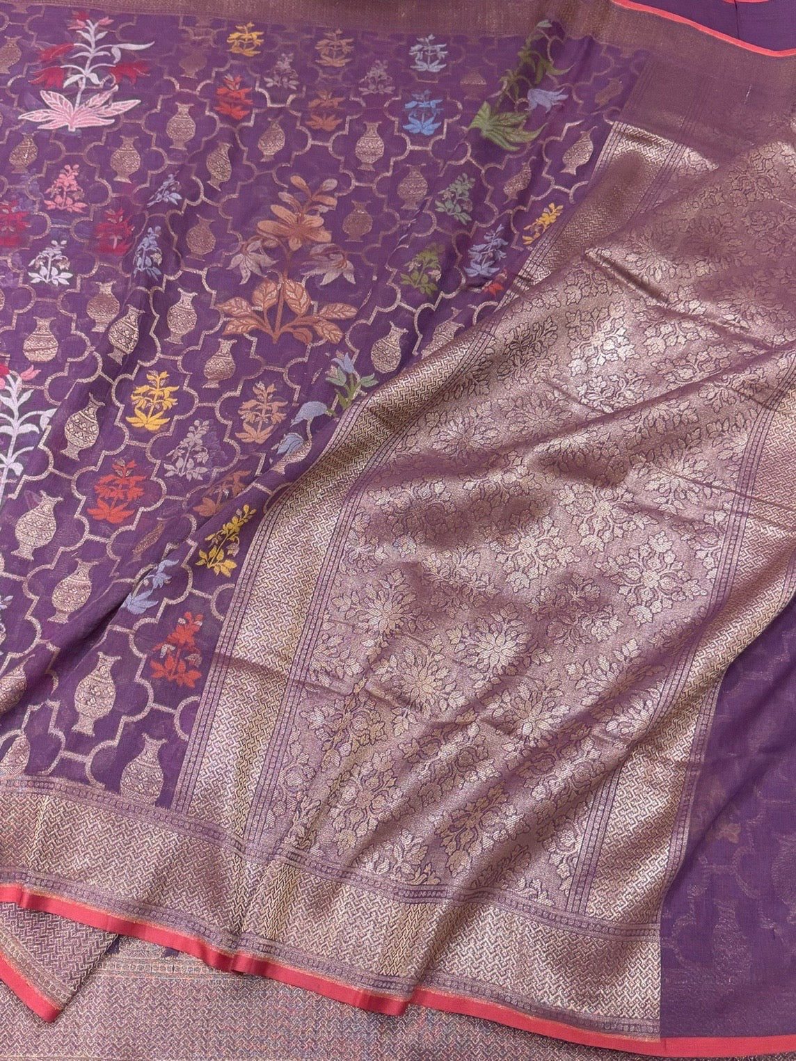 Mauve Pure Muslin Cotton Jamdani Saree