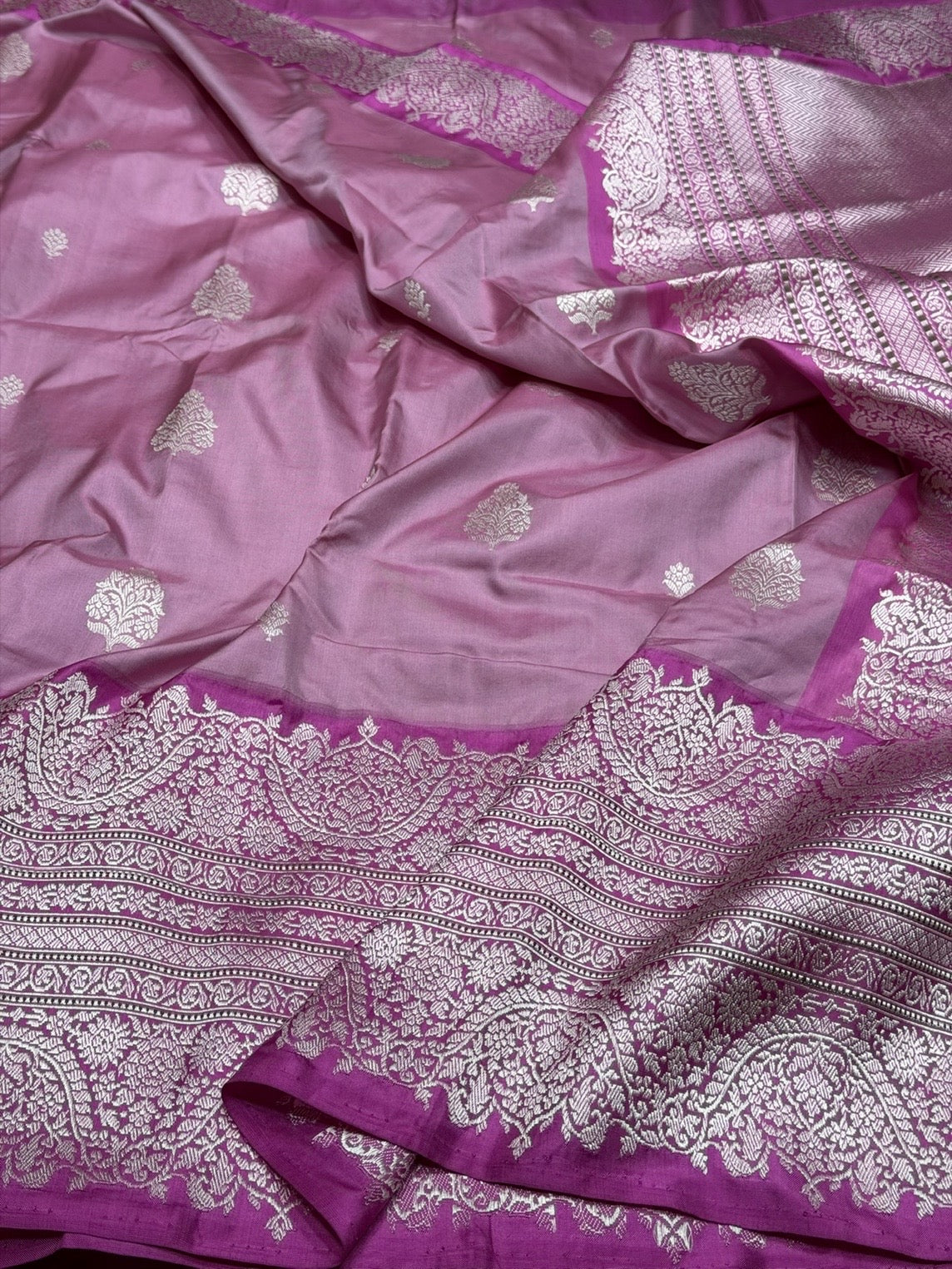 Dusty Rose Pink Handwoven Pure Banarasi Ektara Silk Saree – Kadwa Iktara Weave, Pure Mulberry Silk