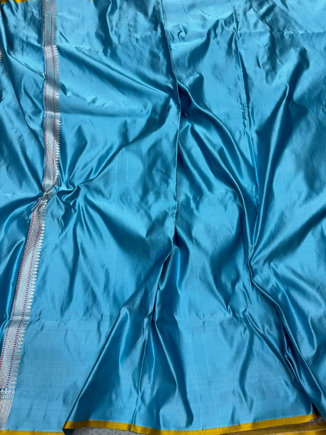 Sky Blue Handwoven Pure Banarasi Satin Tanchoi Silk Saree