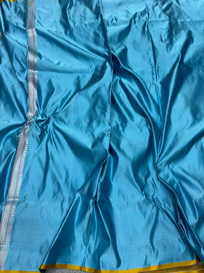 Sky Blue Handwoven Pure Banarasi Satin Tanchoi Silk Saree