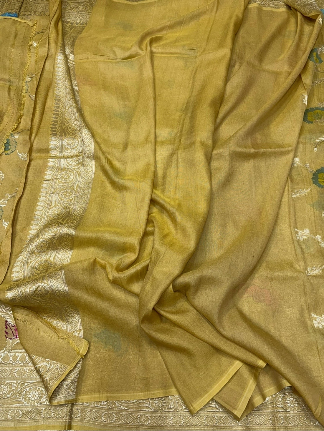 Mustard Yellow Banarasi Pure Tussar Georgette Saree