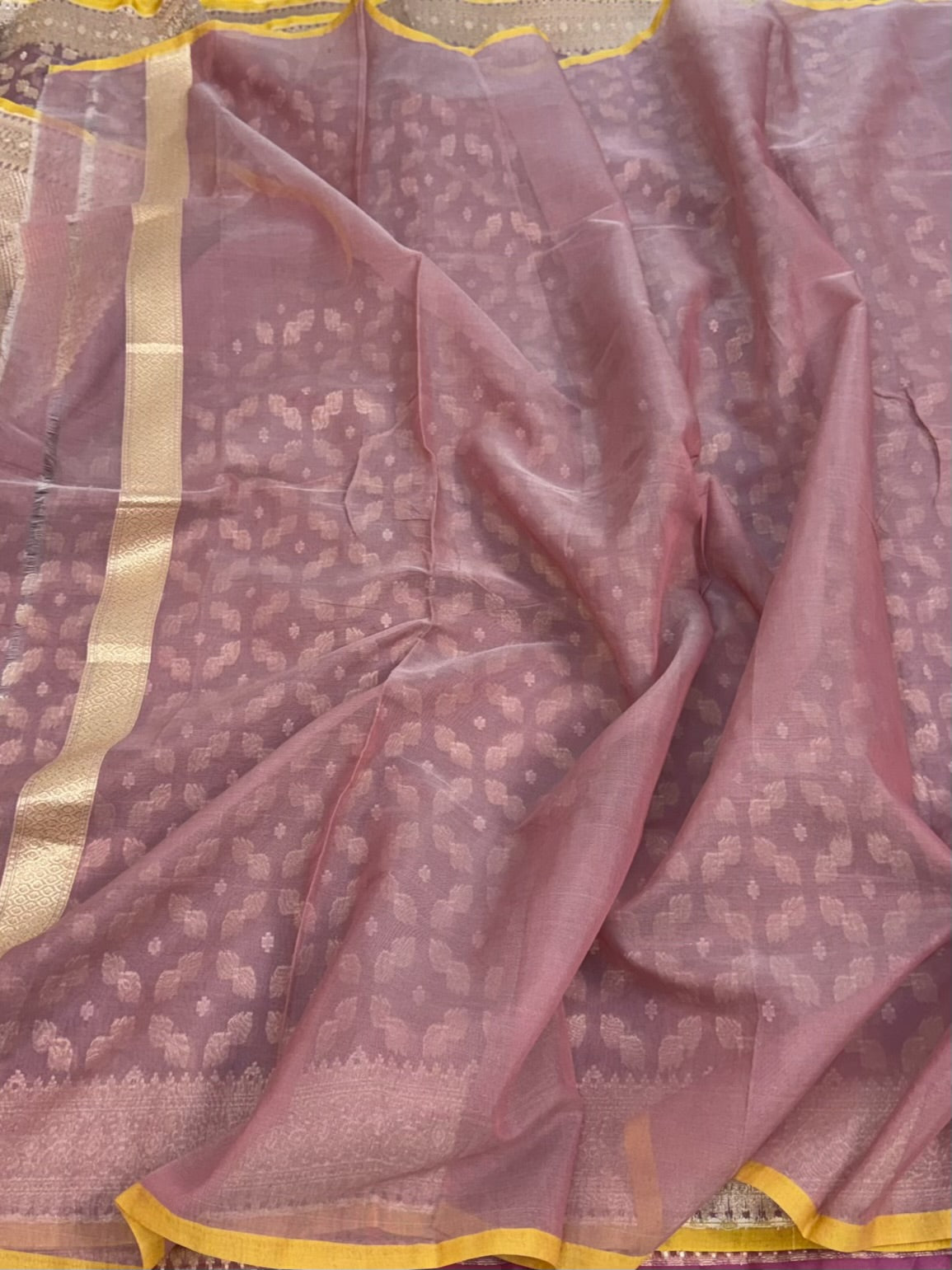 Dusty Pink Pure Banarasi Kora Cotton Saree