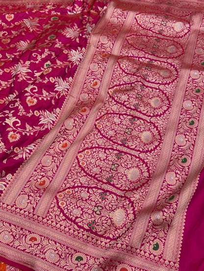 Rani Pink Banarasi Minakari Pure Silk Saree