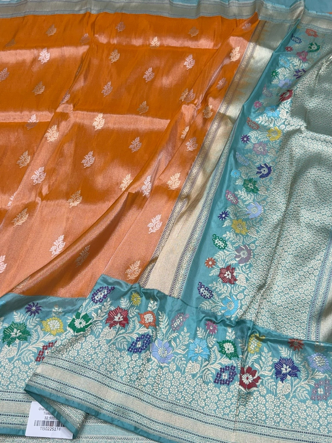 Orange Handwoven Pure Banarasi Tissue Saree