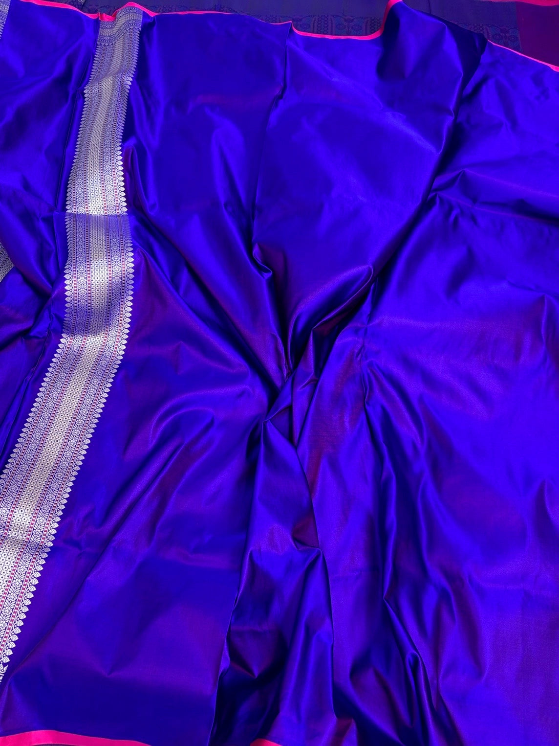 Royal Blue Handwoven Pure Banarasi Satin Tanchoi Silk Saree