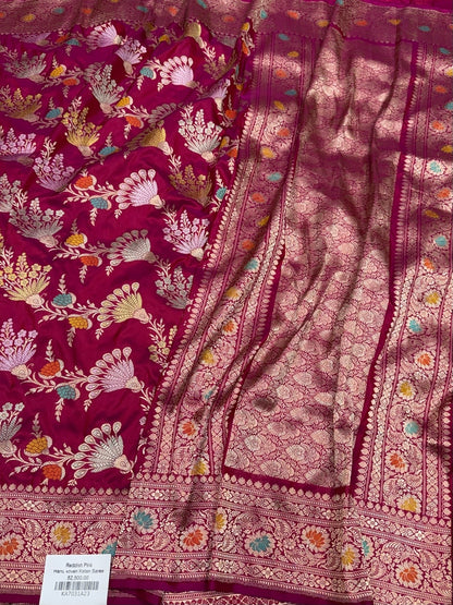 Reddish Pink Handwoven Pure Silk Banarasi Saree