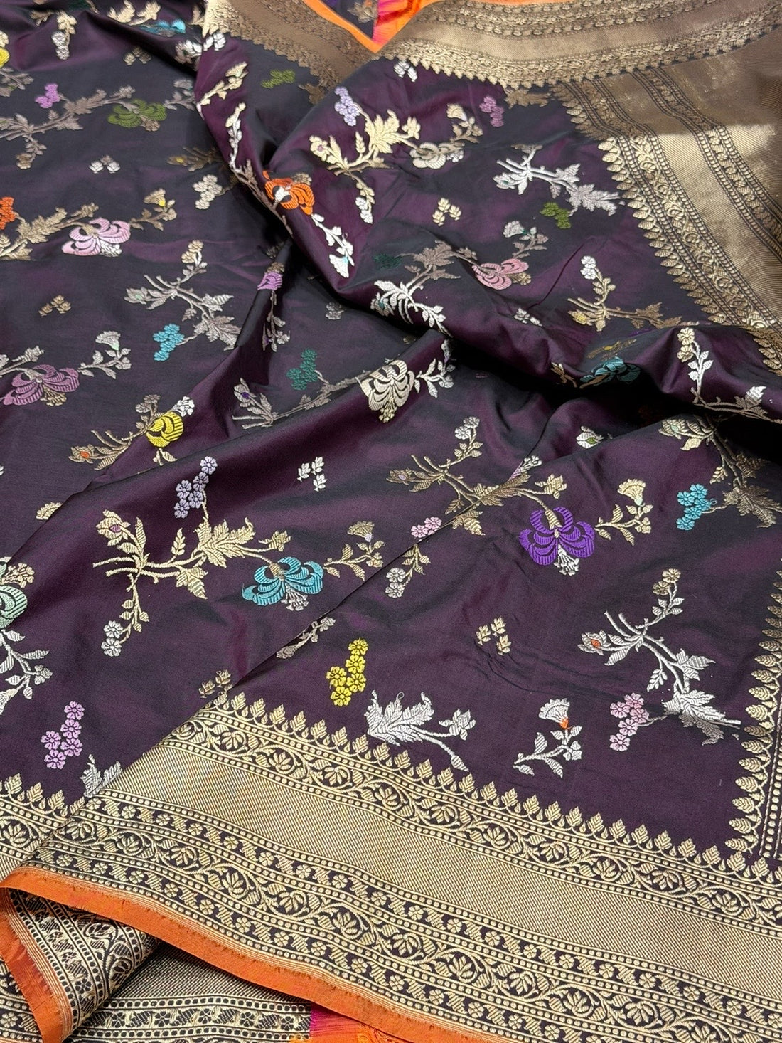 Wine Handwoven Pure Banarasi Silk Saree