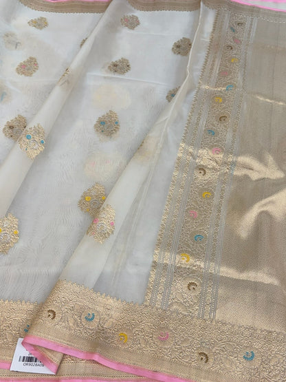 Ivory Handwoven Pure Banarasi Organza Silk Saree