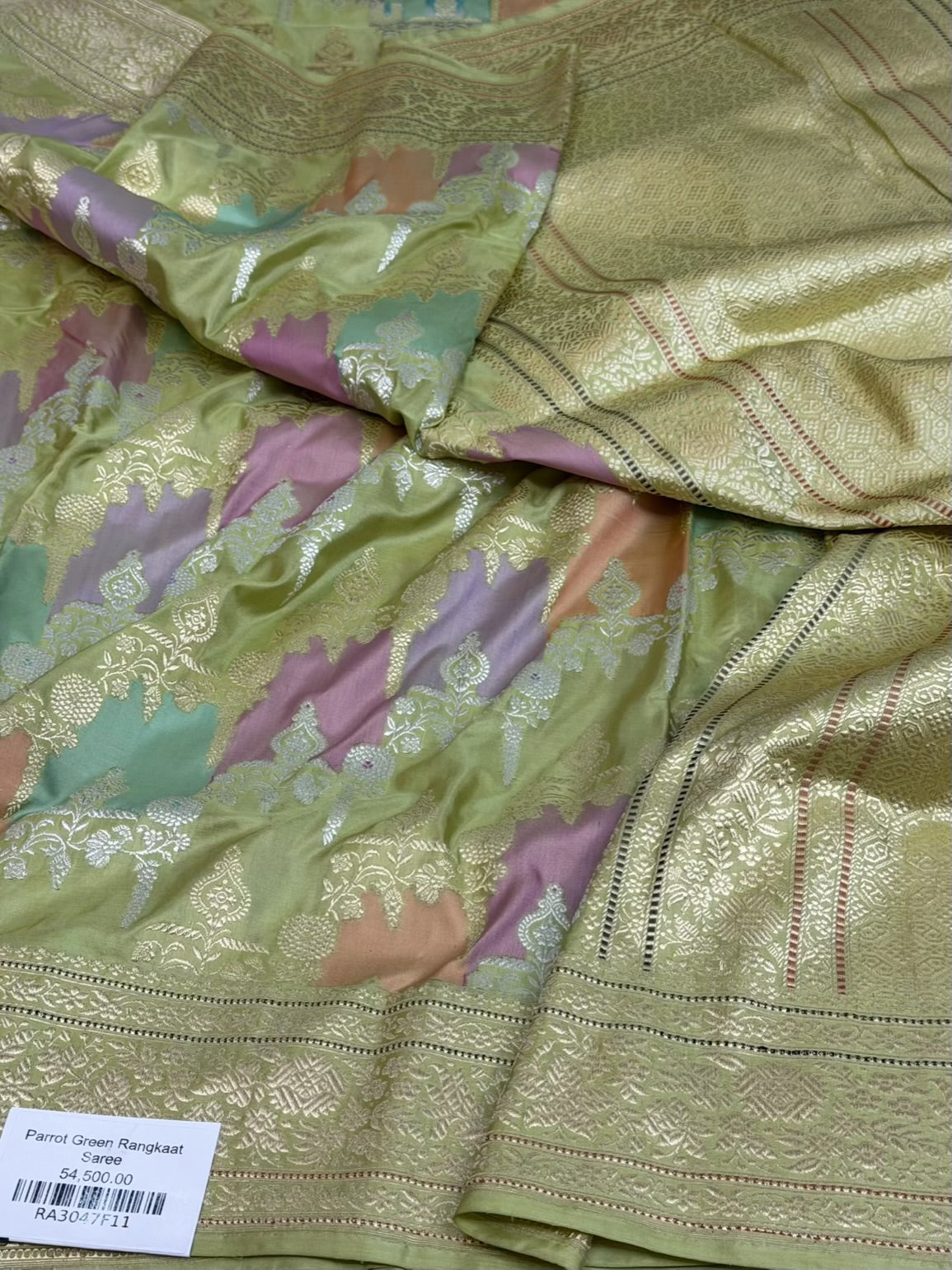 Parrot Green Handwoven Banarasi Pure Katan Silk Rangkaat  Saree