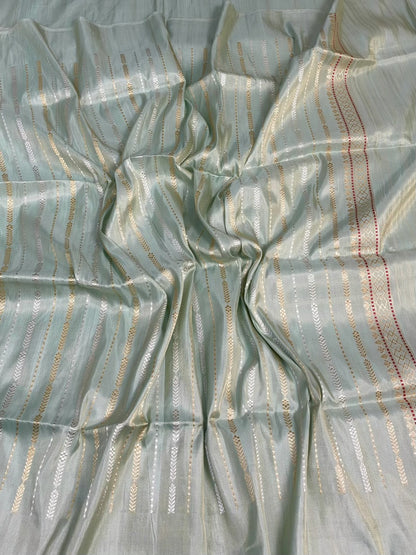 Sea Green Handwoven Pure Banarasi Ektara Tissue Saree