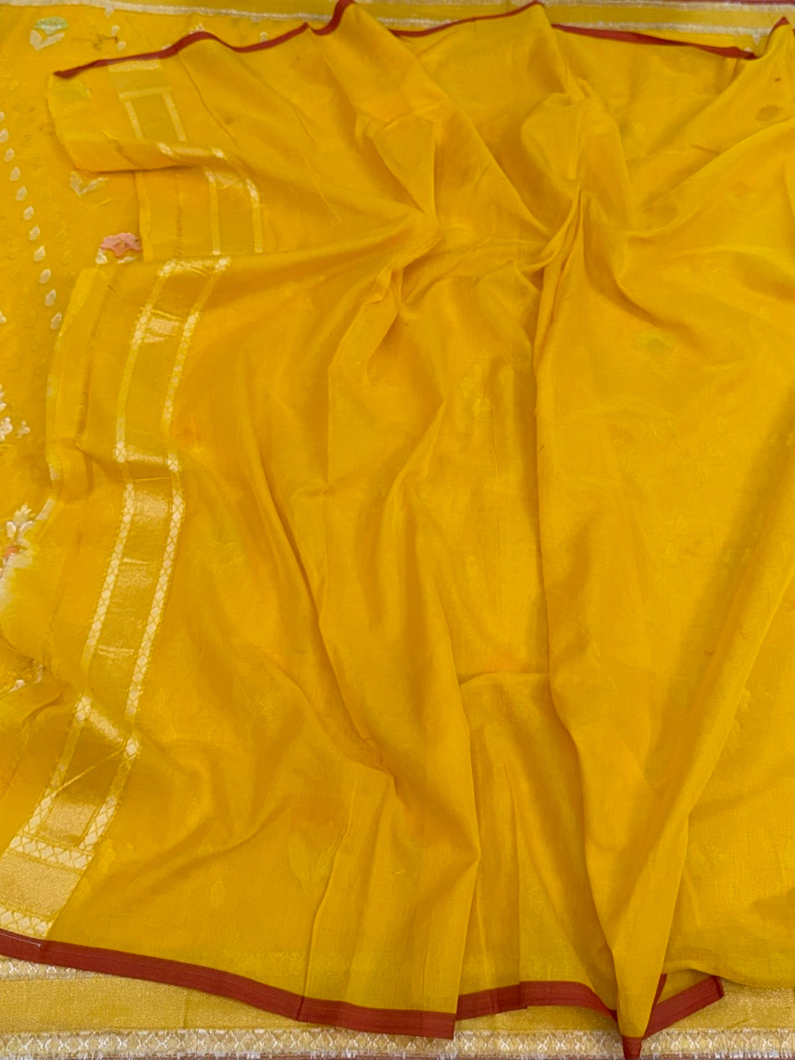 Yellow Pure Muslin Cotton Jamdani Saree