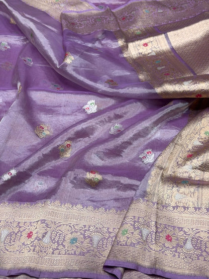 Lavender Handwoven Pure Banarasi Tissue Saree