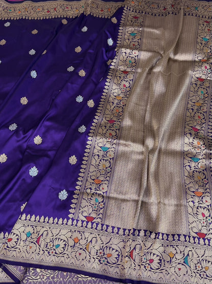 Purple Handwoven Pure Banarasi Katan Silk Saree