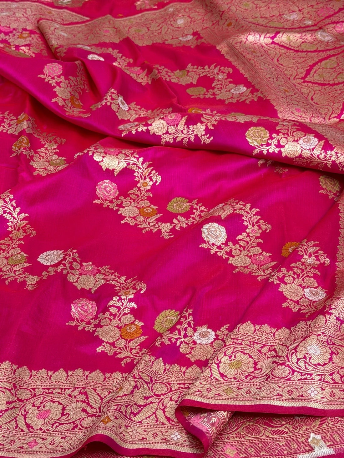 Rani pink Banarasi Pure Katan Silk Saree
