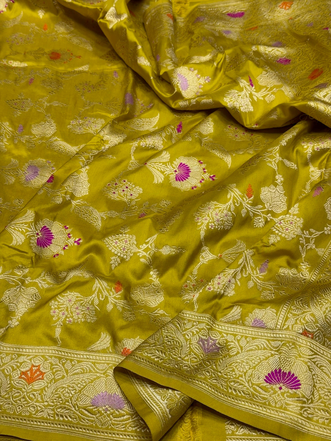Mustard Yellow Handwoven Pure Banarasi Silk Saree