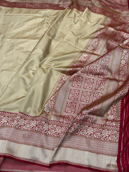 Cream Handwoven Pure Banarasi Ektara Silk Saree