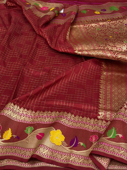 Maroon Handwoven Banarasi Pure Katan Silk  Saree