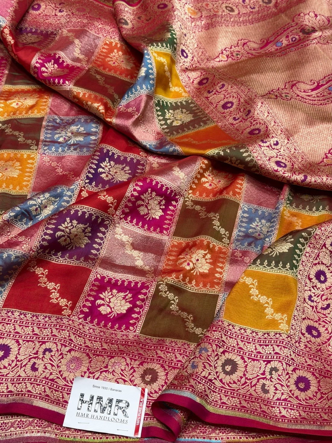 Multicolour Banarasi Pure Silk Saree – Cutwork Weave in 100% Pure Katan Silk