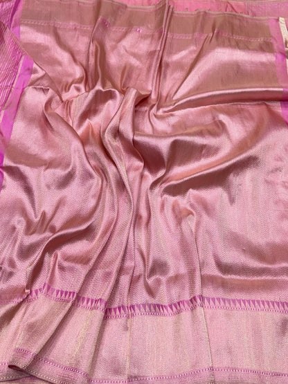 Baby Pink Handwoven Pure Banarasi Rangkaat Silk Saree