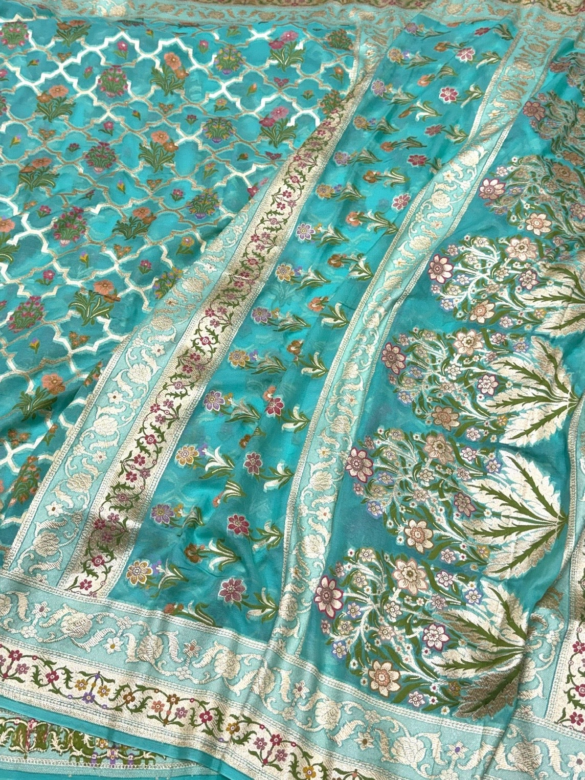 Sea Green Pure Banarasi Chiffon Georgette Saree