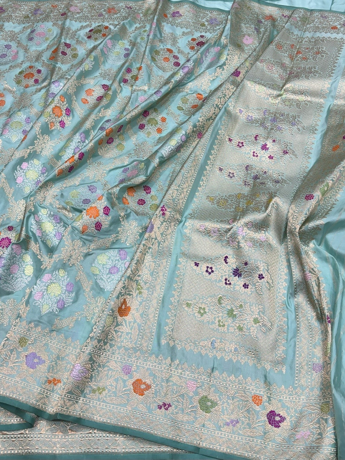Sky Blue Handwoven Pure Banarasi Silk Saree – Luxury Kadwa Handloom Wedding & Festive Saree