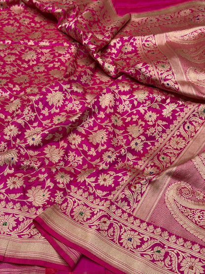 Rani Pink Handwoven Banarasi Pure Silk Saree