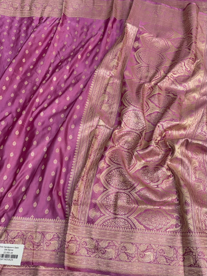 Gajiri Pink Handwoven Vintage Pure Banarasi Satin Silk Saree