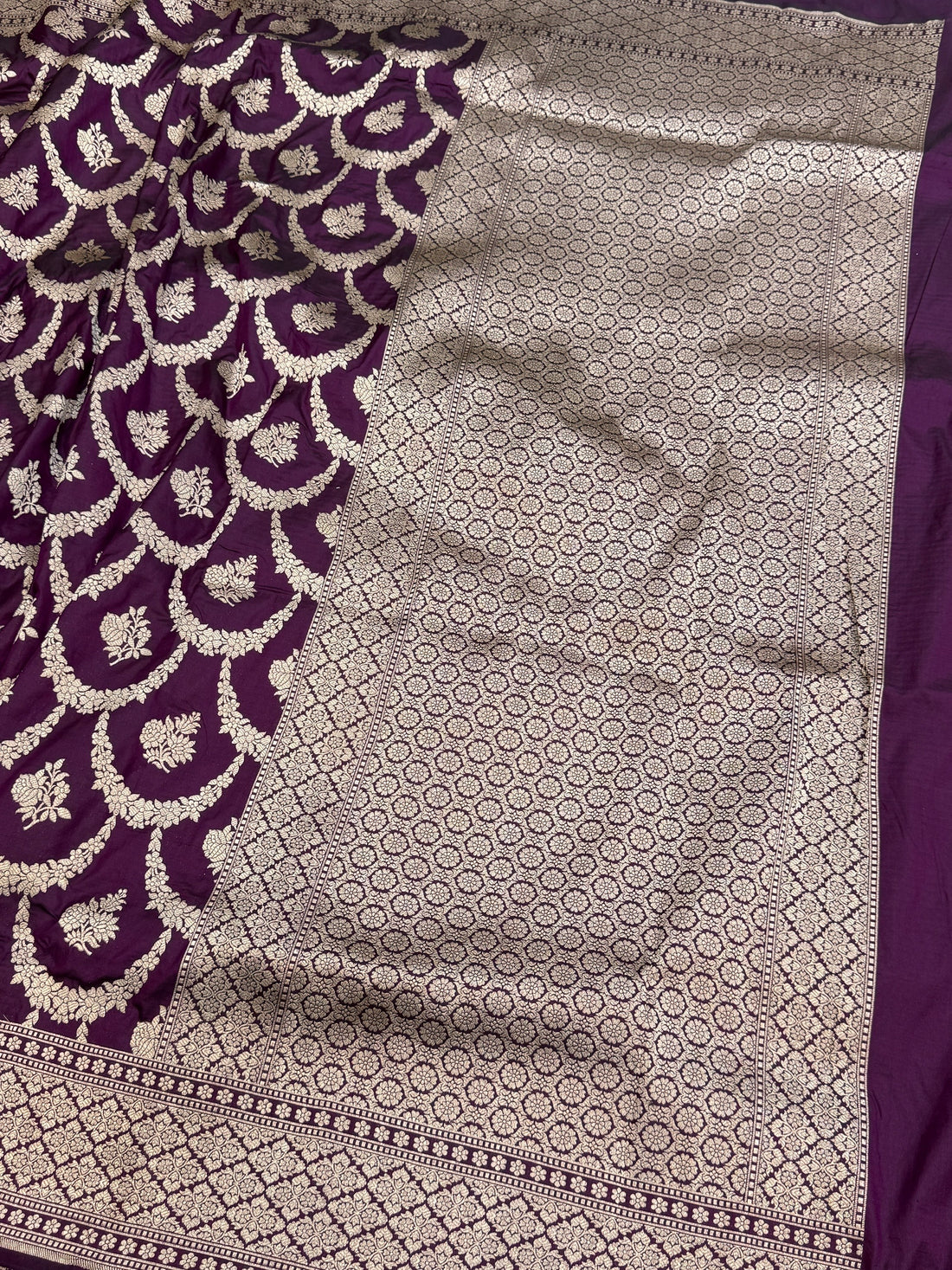Majenta Banarasi Necklace Pure Katan Silk Saree | Pure Silk | Cutwork Technique | Banarasi Katan Silk Saree