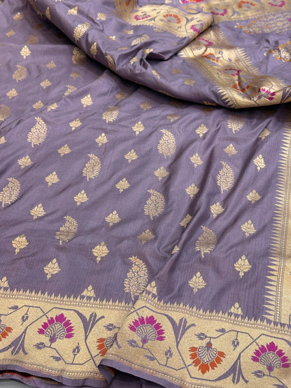 Dusty Lavender Pure Banarasi Paithni Border Saree
