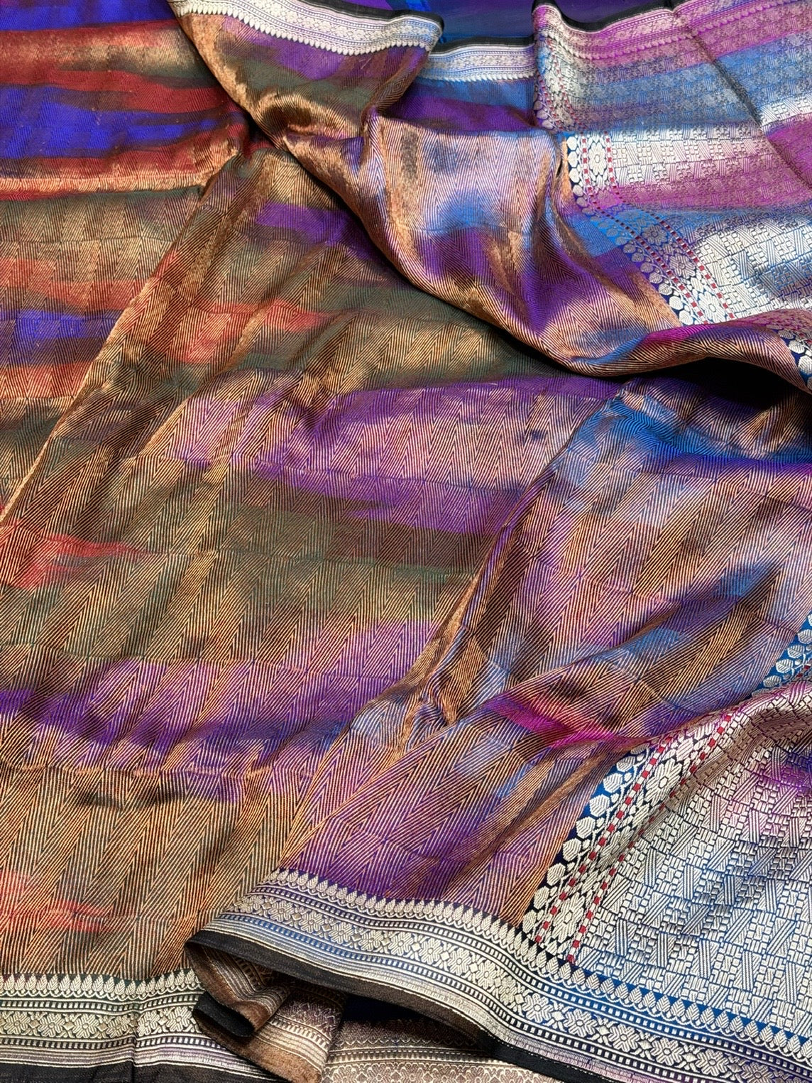 Rainbow Handwoven Pure Banarasi Satin Silk Saree – Authentic Kadwa Weave