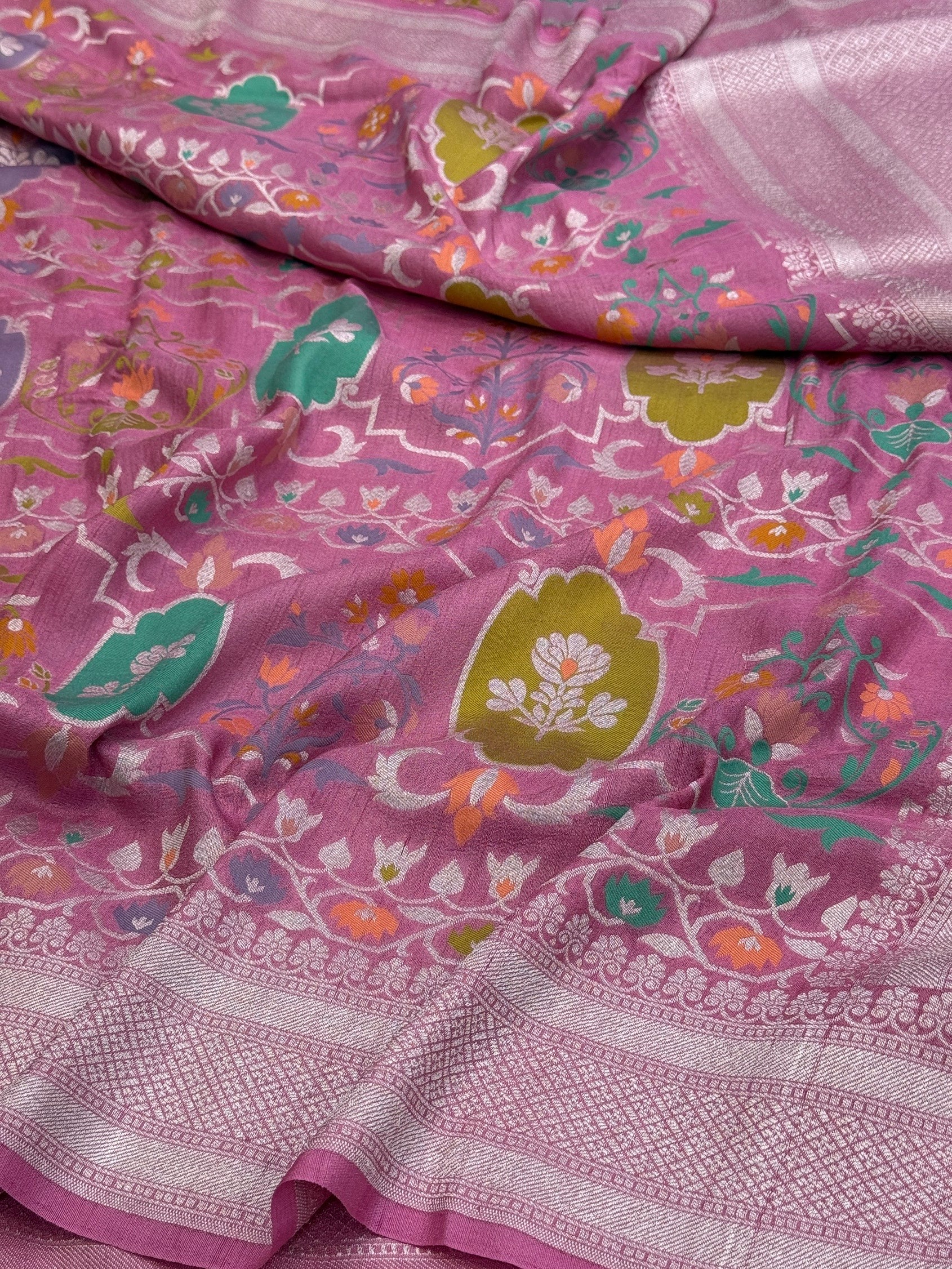 Gajiri Pink Banarasi Pure Tussar Georgette Saree