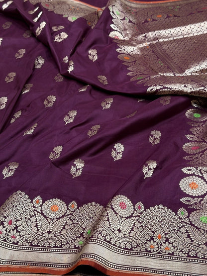 Wine Handwoven Pure Banarasi Silk Saree