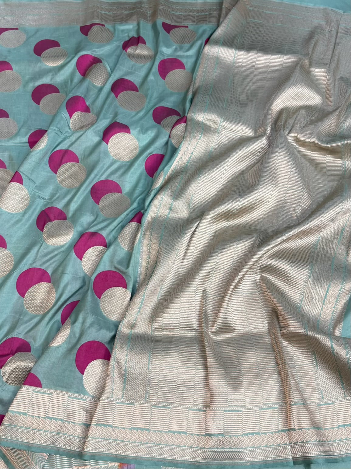 Powder Blue Minakari Banarasi Pure Katan Silk Saree