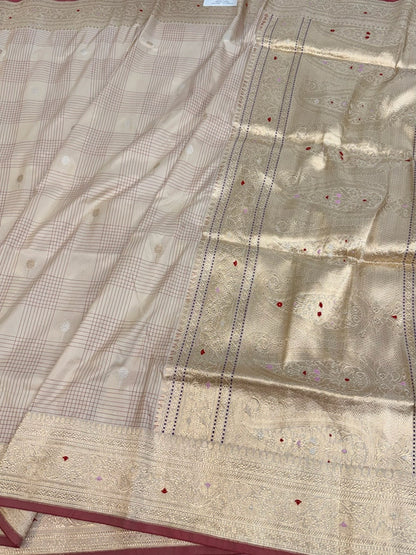 Cream Handwoven Pure Banarasi Silk Saree