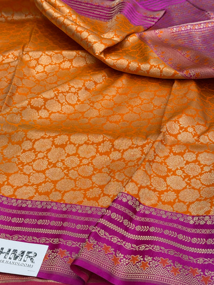 Orange Pure Banarasi Satin Border Silk Saree