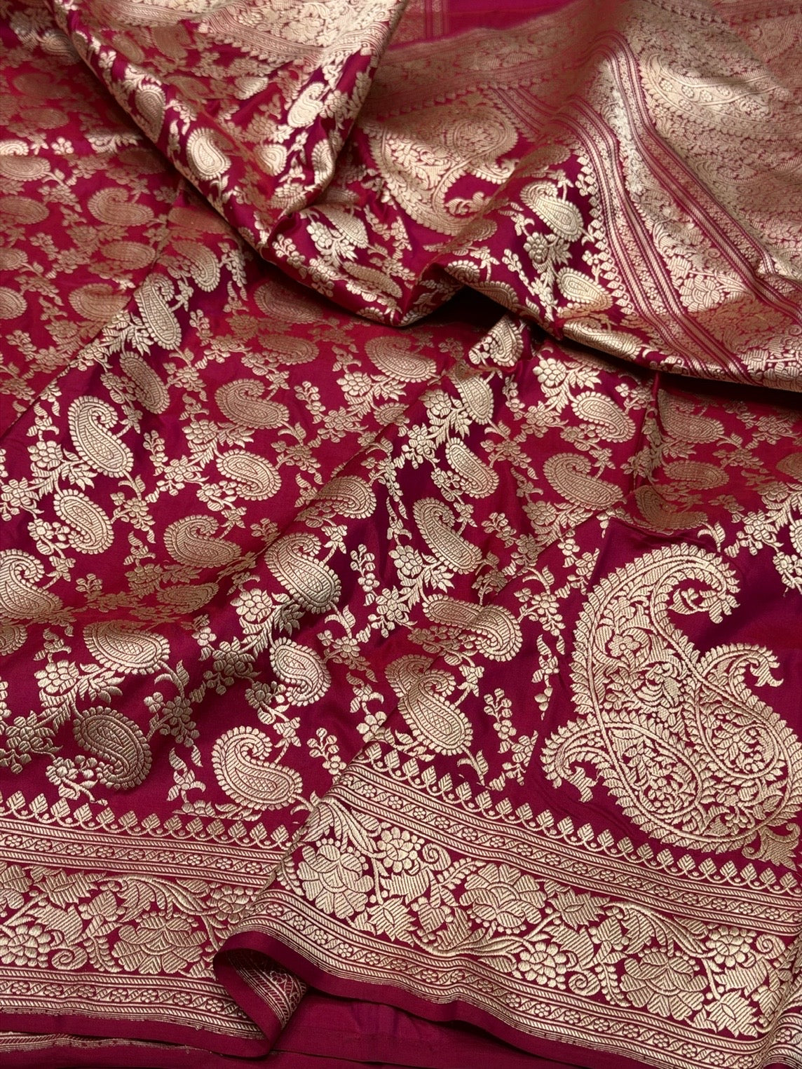 Reddish Pink Handwoven Pure Banarasi Silk Saree | Pure Katan Silk | Kadwa Weave | HMR Handlooms