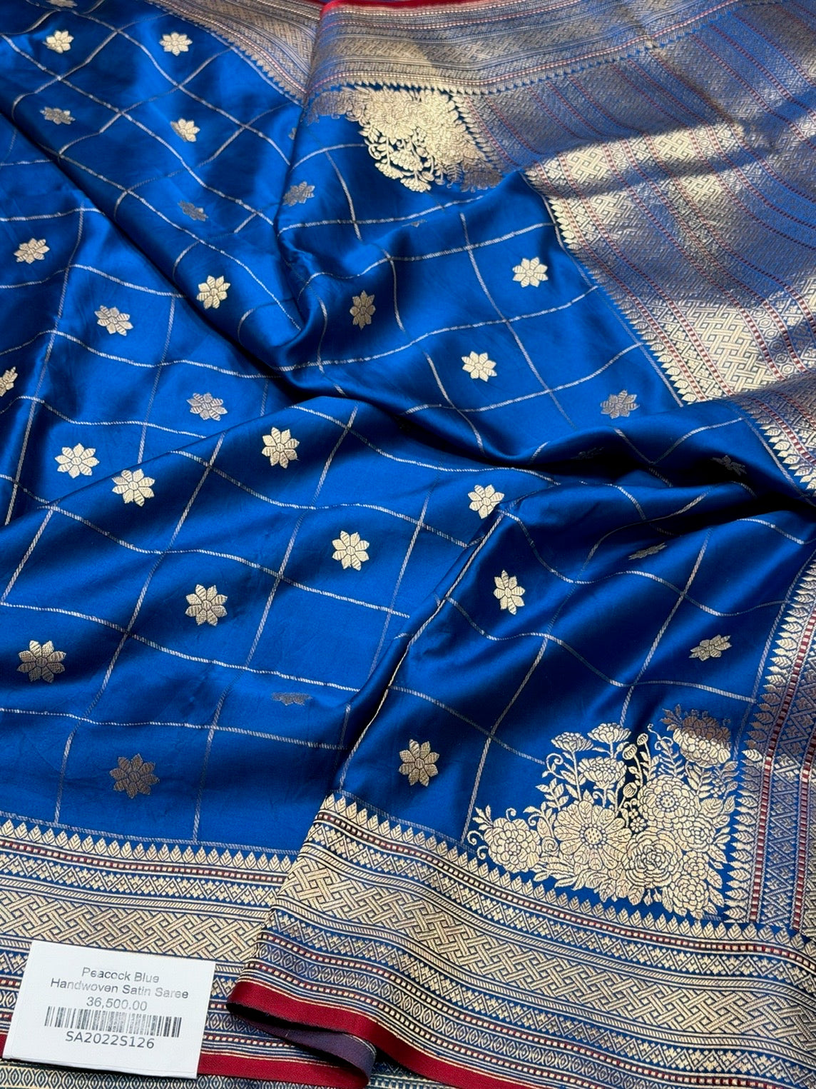 Peacock Blue Handwoven Pure Banarasi Satin Silk Saree