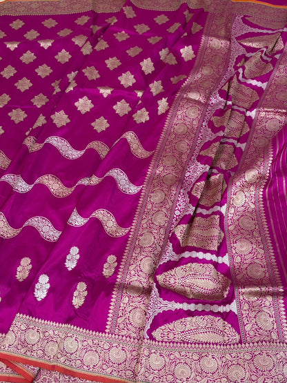 Rani Pink Handwoven Banarasi Pure Katan Silk Saree