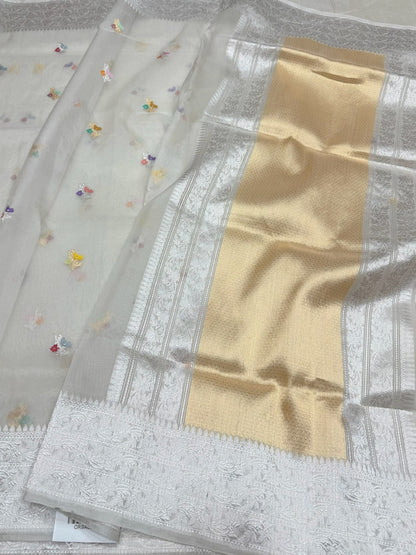 Ivory Handwoven Pure Banarasi Organza Silk Saree