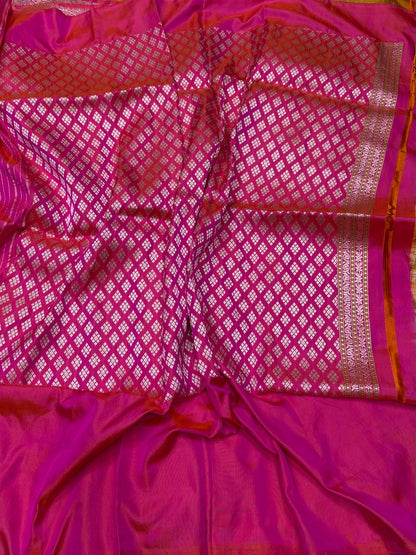 Mustard Yellow /Rani Pink Handwoven Pure Banarasi Ektara Silk Saree
